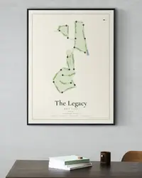 The Legacy Golf Club map print, framed in a room