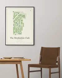 The Minikahda Club map print, framed in a room