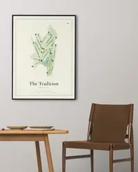 The Tradition Golf Club map print, framed in a room
