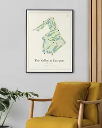 The Valley at Eastport Golf Club map print, framed in a room