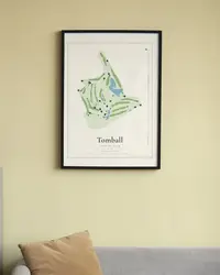 Tomball Country Club map print, framed in a room