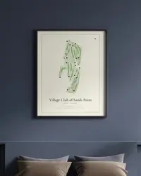 Village Club of Sands Point map print, framed in a room