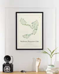 Wachesaw Plantation Club map print, framed in a room