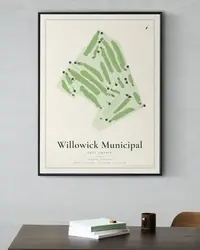 Willowick Municipal Golf Course map print, framed in a room