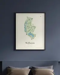 Wollaston Golf Club map print, framed in a room