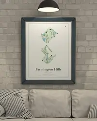 Farmington Hills Golf Club map print, in a second room