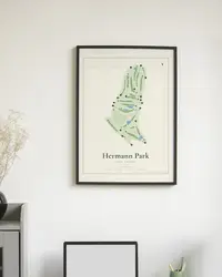 Hermann Park Golf Course map print, in a second room