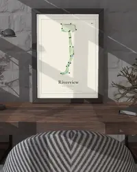Riverview Golf Course map print, in a second room