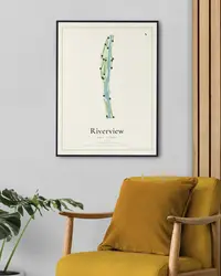 Riverview Golf Course map print, in a second room