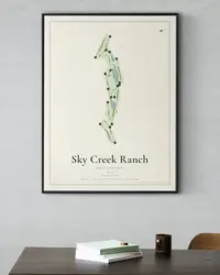 Sky Creek Ranch map print, in a second room