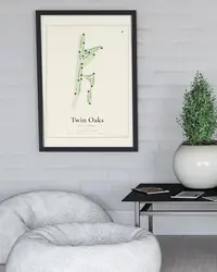 Twin Oaks Golf Course map print, in a second room